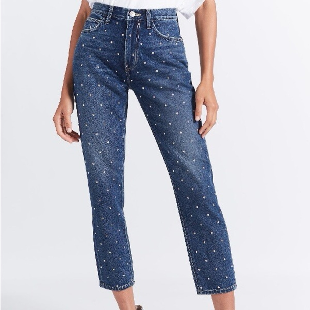 Current/Elliott (24) 'The Vintage Cropped Slim' Dark Wash Silver Studded Jeans